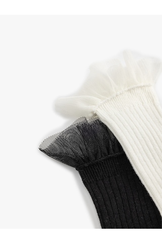 Koton Dantelli Soket Çorap Pamuklu 2'li Multıcolor 5skg80014aa Mavi