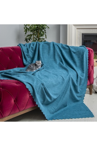 Kaymaz Koltuk Örtüsü Çift Taraflı Mikrofiber Şönil 175x350 Cm Xl- Turkuaz Kedi Köpek Ve Çocuk Dostu Turkuaz