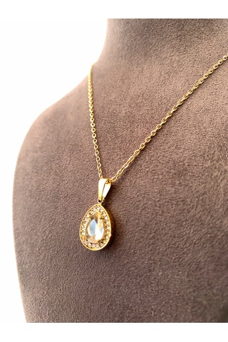 Damla Kolye Taşlı Vintage Tasarım Gold Renk Altın Damla Kolye Taşlı Vintage Tasarım Gold Renk Altın