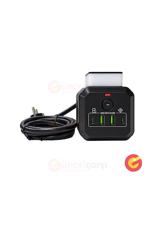 Güncelçarşı 3'lü Akım Korumalı Küp Priz 2 Metre Kablolu 2200w 1050j 2 Usb 2 Type-c Girişli Gece Lambalı Açma Kapama Düğmeli Çoklu Priz 0 - 2 M