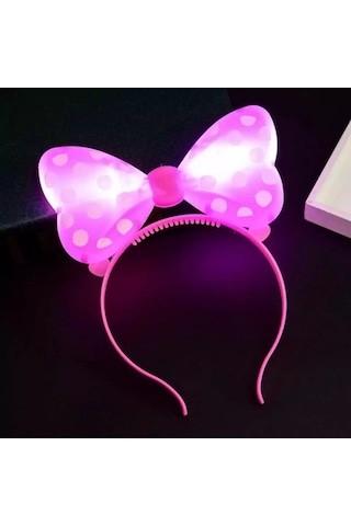 2 Adet Minnie Mouse Işıklı Taç Pembe Miki Taç Pembe Işıklı Taç Pink Headband Led Light Pembe Taç