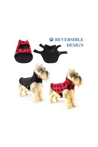Vkemall Köpekler İçin Çift Taraflı Isı Sağlayan Outdoor Mont, Göğüs Çevresi Ayarlanabilir, Kırmızı-siyah Desen, M Beden