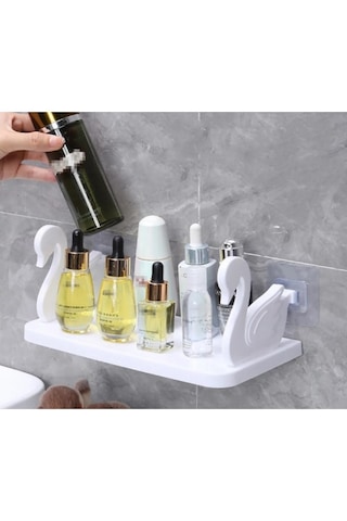 Kuğu Tasarımlı Kendinden Yapışkanlı Raf Banyo Düzenleyici Beyaz