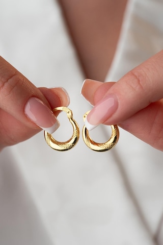 925 Ayar Gümüş Gold Rengi Noktalı 15 Mm Şarnel Küpe Gold