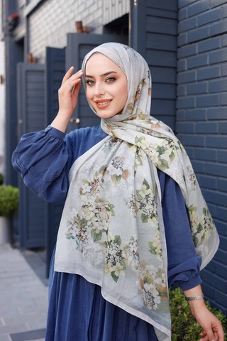 Mimiyum Ross Kraşli Şal Flowers Desen Gri