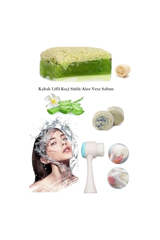 3lü Yaşlanma Karşıtı Bakım Peeling Keçi Sütlü Sabun Aloevera Leke Akne Ruşur Taşı Slikon Yüz Fırçası