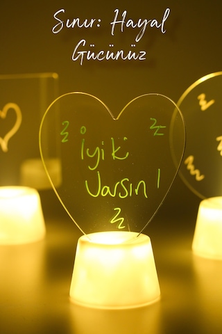 3lü Led Mum Yaz-sil Işıklı 3 Kalemli Neon Yazı Tahtası Yazılıp Silinebilir Not Tahtası Akrilik Şeffaf