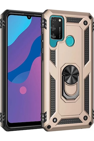 Newface Huawei Y6p Kılıf Sofya Yüzüklü Silikon Kapak - Gold Altın