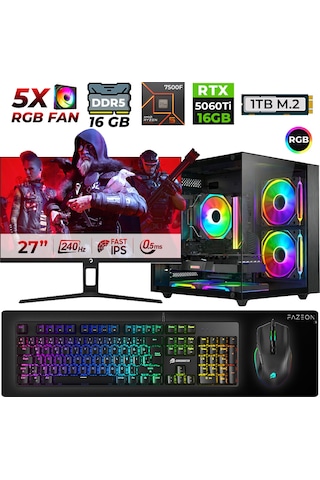 Xaser Live X70 R5-7500F 16 GB 1 TB Nvme SSD 16 GB RTX5060Ti 27" Dos Masaüstü Oyuncu Bilgisayarı