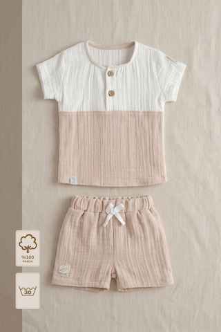 Minory Baby - %100 Pamuk Müslin Şortlu Takım Bej Bej
