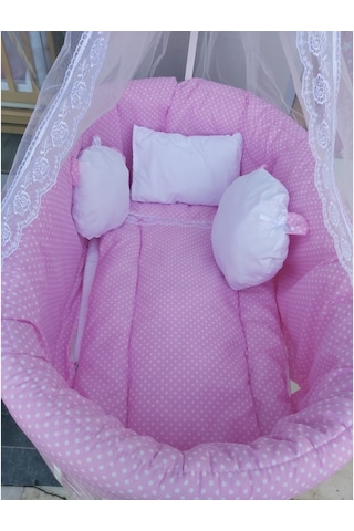 Babyen1 Puantiyeli Pembe Bebek Beşik Uyku Seti Anne Yanı