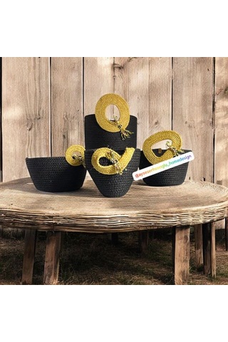 4'lü Hasır Sepet, Jüt Ip Sepet, Dekoratif Sepet, Hediyelik Sepet, Hasır Dekor Sepet