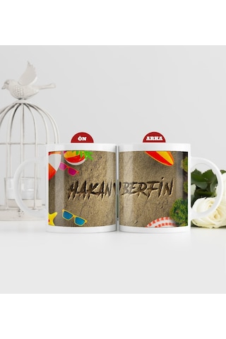 Bk Gift Kişiye Özel Aşkını Kumsala Yazdım Beyaz Kupa Bardak-2, Sevgiliye Hediye, Yıl Dönümü Hediyesi Kobitmeyencom32699 Bk Gift