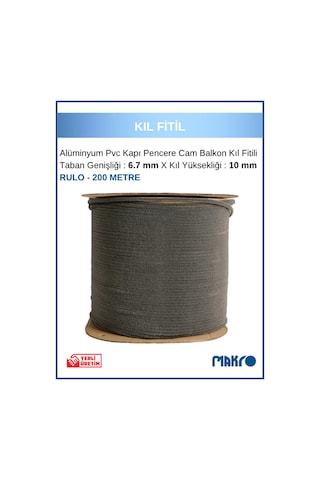 Alüminyum Pvc Kapı Pencere Cam Balkon Kıl Fitili En 6,7mm - Kıl Uzunluğu: 10mm - Rulo - 200 Metre 200 M