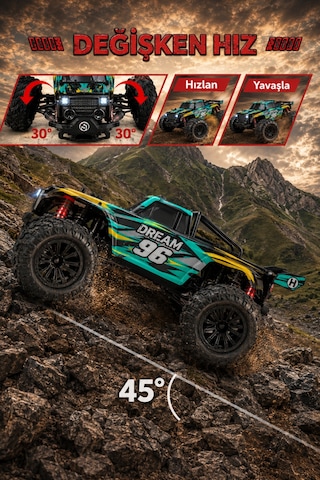 Sarı 1:16 Rc Araba 36 Km/h Hızlı 4x4 Uzaktan Kumandalı Off Road Drift Araç Şarjlı 2.4ghz