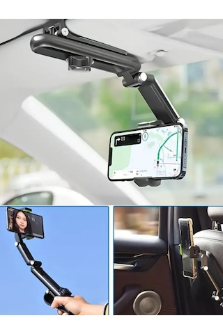 Multifonksiyonel Selfie Çubuklu Araç Güneşliğe Takılan Araç Içi Telefon Tutucu Tripod 1