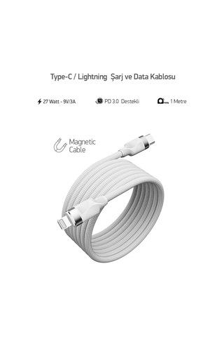 Örgülü Mıknatıslı 27w Type-c To Lightning 1mt Data Ve Şarj Kablosu Spk-13 27w Mıknatıslı, Type-c To Lighting Diğer