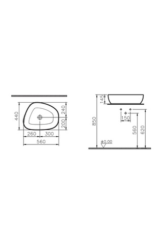 VitrA Outline Asimetrik Lavabo 56 CM Mat Beyaz 5991B401-0016
