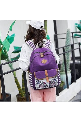 Ganzhoushop Goldwheat Kız Sırt Çantası Tuval Okul Çantası Kitap Çantası Dizüstü Bilgisayar Çantası Sırt Çantası Usb Şarj Portu İle Çok Renkli