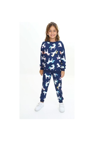 My Kids Wear İpeksi İki İplik Aplike Kumaş Çocuk Takımları Saks Mavi