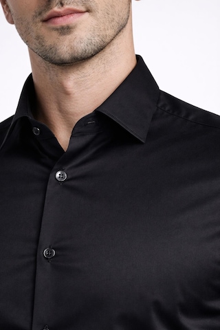 Classics Men Slim Fit Uzun Kollu Kolay Ütü Pamuk Saten Erkek Gömlek Siyah