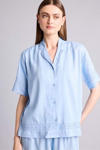 Defacto Regular Fıt Pijama Yaka Dokuma Pijama Üst G8217ax26smbe745 Mavi-be745
