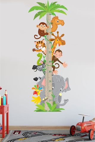 Kendinden Yapışkanlı Şeffaf Sevimli Hayvan Temalı Boy Ölçer 100x35 Cm Poster Afiş Duvar Sticker Kağıdı Çocuk Odası Kreş