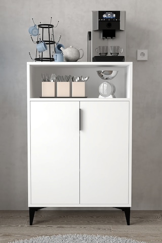 1201 Ada Çok Amaçlı Dolap , Kahve Köşesi , Kiler Dolabı , Mutfak Standı 2 Kapılı 4 Bölmeli - Beyaz Beyaz