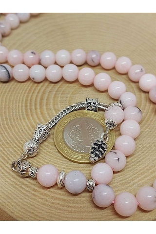Pembe Siyah Alacalı Opal Taşı 99luk Tesbih 8mm 42110 Çok Renkli
