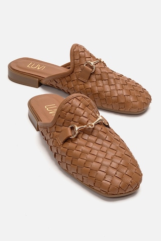 Luvishoes Senıa Taba Örgü Hakiki Deri Tokalı Önü Kapalı Kadın Terlik