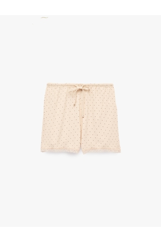 Koton Dantel Detaylı Rahat Kalıp Puantiyeli Şort Pijama Altı Beyaz Desenli 7wlk80011mk