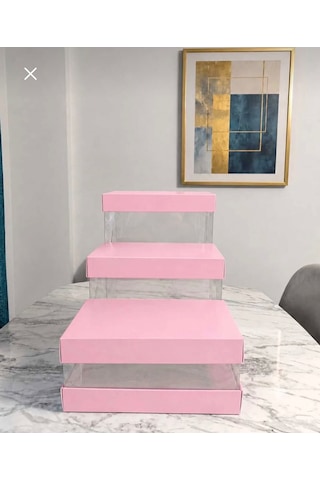 Asetat Gelin Çeyiz Bohça Kutusu Toz Pembe 3'lü Set 1 Takım Şeffaf Katlanabilir Demonte Söz Nişan Hediyelik Ölçüler Büyükboy:33 33 40cm Orta Boy: 33 33 25cm Küçük Boy: 33 33 15cm