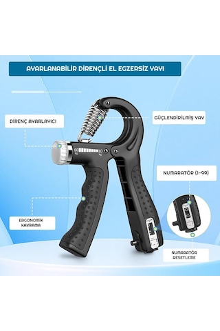 Exeo Direnç Ayarlanabilir Sayaçlı El Egzersiz Yayı Seti -60 KG