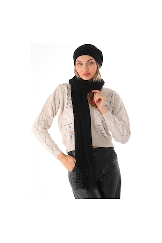 Kadın Ipli Bere Siyah Selanik Örgü Atkı Takım Siyah