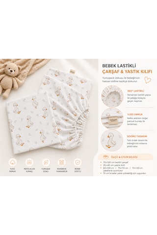 Minora Baby&kids %100 Pamuk Ranforce Anne Yanı Park Yatak Lastikli Bebek Çarşafı Ve Yastık Kılıfı Seti 70x120 - 35x45 - Pembe Ördek