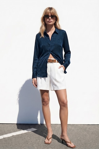 Sateen Gizli Patlı Gömlek - Lacivert-137595