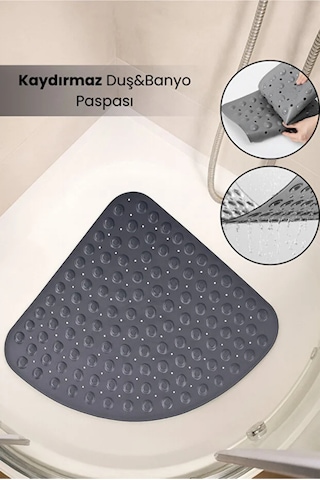 Pearlette Kaydırmaz Duş&banyo Matı / Üçgen Duşakabin Ve Küvet Paspası Antrasit-gri