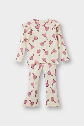 Defacto Kız Bebek 2li Takım Çiçekli Fitilli Kaşkorse Sweatshirt İspanyol Paça Tayt F3714a525auer134 Ekru