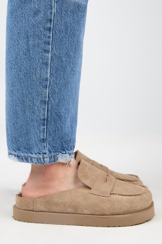 Manijero Ziva Kadın Hakiki Deri Loafer Platform Vizon Terlik