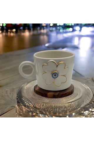Altın Yaldızlı Nazar Boncuklu Yonca Fincan Mug