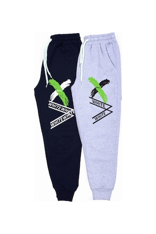 Fyk Kids 2 Li Fermuarlı, Baskılı X Collection Erkek Çocuk Eşofman Altı Gri - Lacivert