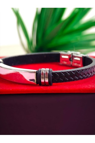 Çelik Derili Bileklik Kişiye Özel İsimli Paslanmaz Derili Çelik İsimli Bileklik 316 L Çelik Altın - Çelik