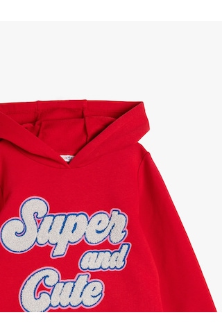 Koton Havlu İşlemeli Kapüşonlu Bol Kesim Kalın Sweatshirt Kumaşından Orta Boy Elbise Kırmızı 0ykg87030ak