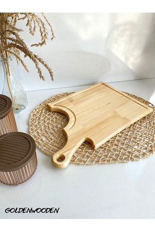 Balta Doğal Ahşap Sunum Tabağı Ahşap Sunumluk Beyaz Çam Boy:40cm En:25cm