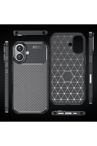 Apple Uyumlu iPhone 17 Silikon Kılıf Karbon Desenli Darbe Emici Autofocus Tam koruma Kapak