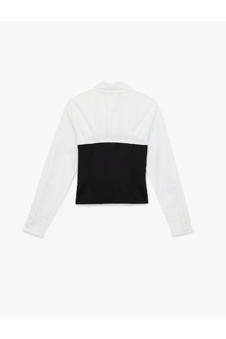 Koton Slim Fit Uzun Kollu Renk Bloklu Klasik Yaka Düğmeli Poplin Gömlek Beyaz 6sak60268uw Beyaz