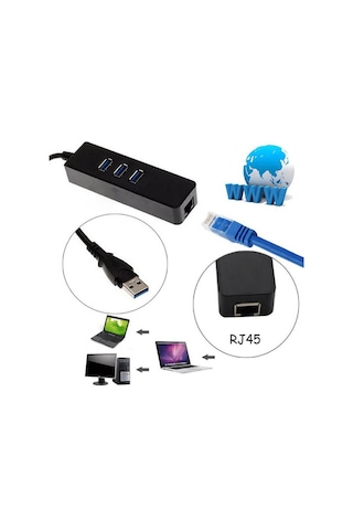 Wozlo RJ45 3 Port USB 3.0 Hub Çoklayıcı Gigabit Ethernet Lan Ağ Adaptörü