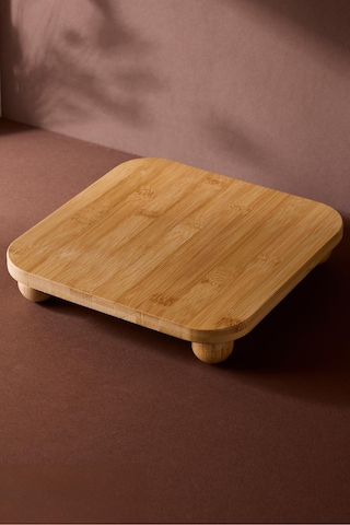 Terni Ayaklı Sunum Tabağı 24 Cm Ergonomik Kare Formda Çok Amaçlı Servis Standı Kahverengı Kahverengi