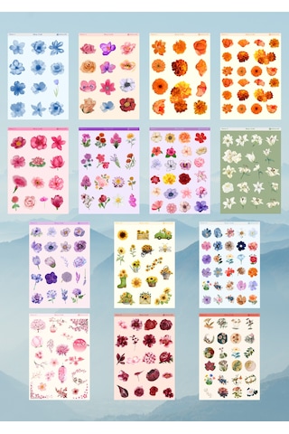 14'lü Çiçek Temalı 12 17 Cm Sticker Seti/bullet Journal, Scrapbook, Ajanda, Planlayıcı, Defter Için Diğer