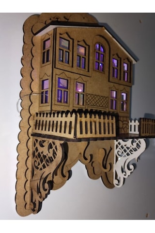 Işıklı Dekoratif Ahşap Ev Model Duvar Anahtarlık Askılık Kahverengi